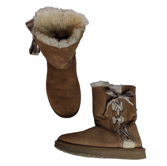 Ugg Boots Size 6 Chestnut Brown Ugg Boots with Bows - Picture 1 of 12
